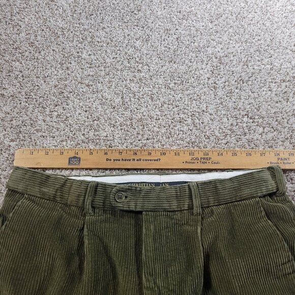 Peter Christian Corduroy Pants Mens 35x30 Tag 36x31 Green Pleated Straight - Picture 3 of 7